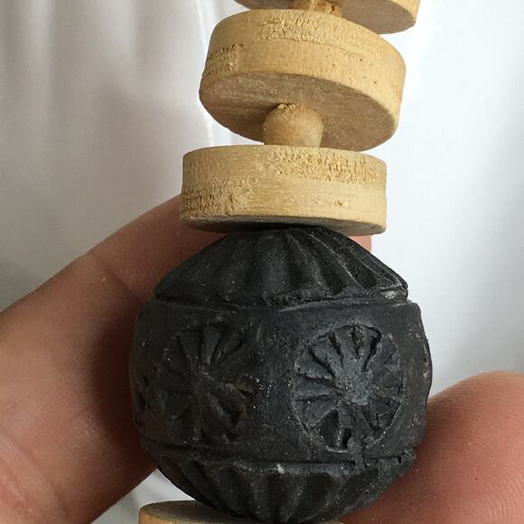 Chunky Red (Terra Cotta) & Black Clay & Wooden Disc Bead Statement Necklace - Picture 9 of 13